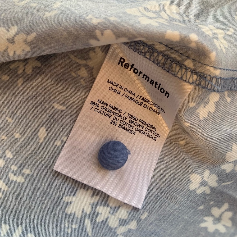 Reformation Isador Cotton Floral Button V Neck A Line Mini Dress Lassen Blue - Picture 9 of 10